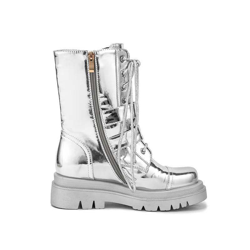 2026 Silver Belt Buckle Cross Strap Rhinestone Short Boots Casual Motorcycle Thick Sole Knight Boot Women Winter Silver Shoes