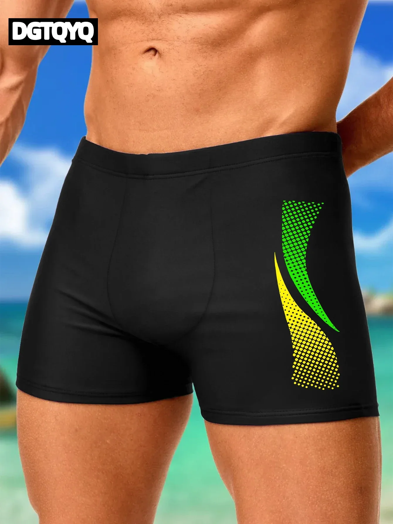 2027 New Swimming Trunks with Fashion Prints Men Quick Dry Beach Boxer Board Shorts with Drawstring Boy Swimwear Underpants