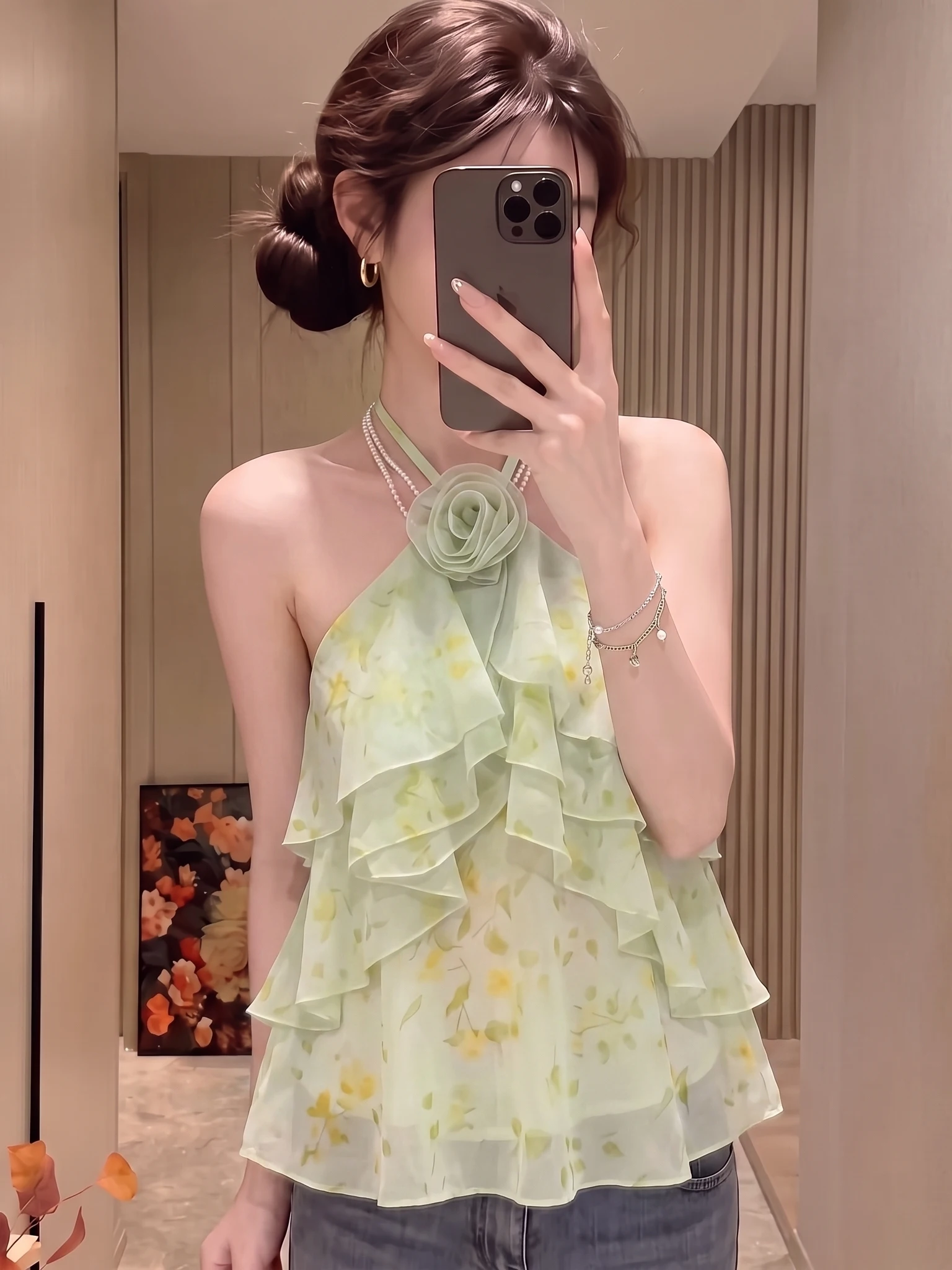 Sweet And Spicy Style Women's Summer Outerwear Chiffon Tank Top Neck Hanging Floral  Layered Vest Holiday Mood
