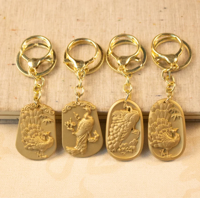 Peacock open screen car solid brass keychain creative personality pendant