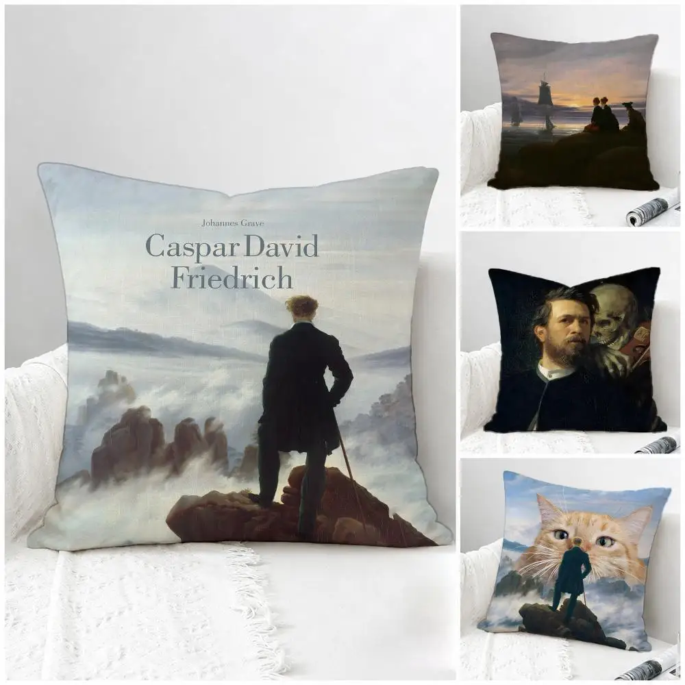 Artist Caspar David Friedrich Cushion Cover Natural Linen Pillowcase Set, All-in-One Decor for Sofa, Bedroom & Chair