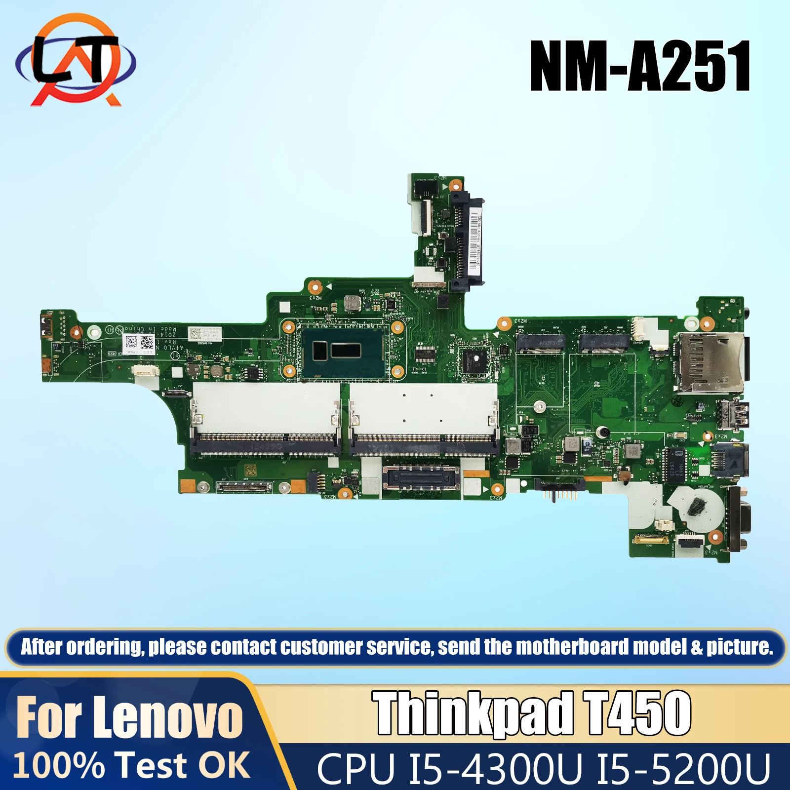 

NM-A251 Motherboard For Lenovo Thinkpad T450 Laptop Mainboard With I5-4300U I5-5200U CPU 00HN525 Test Work