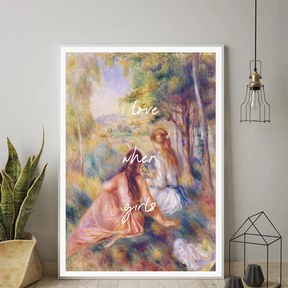 

I Love When Girls Poster Canvas Painting Print Retro Wall Art Classical Rococo Sapphic Vintage Pictures Room Home Decor Cuadros