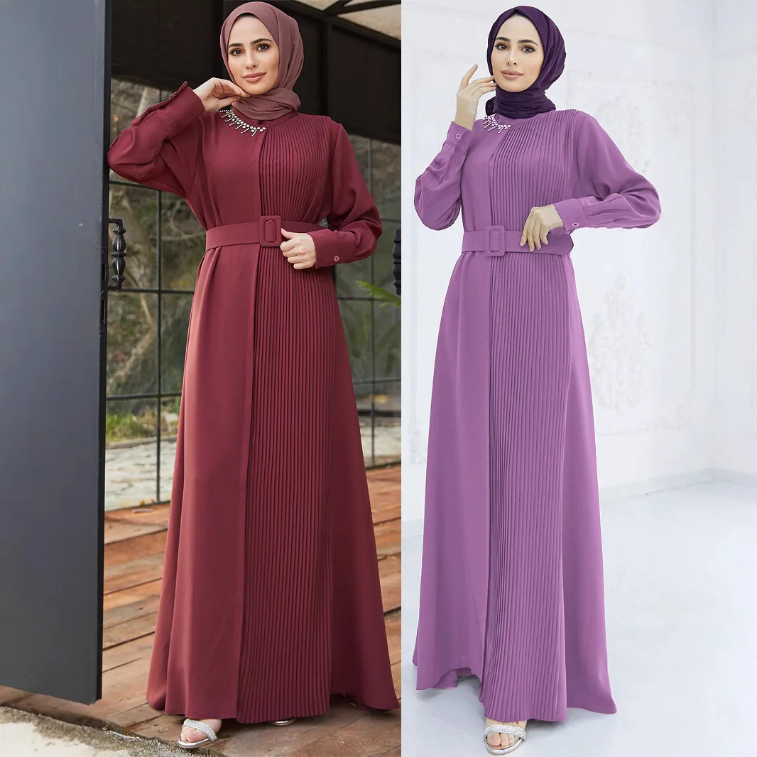 bead slim A1439 pleated elegant nail fit dress Muslim long dress (excluding headscarf)