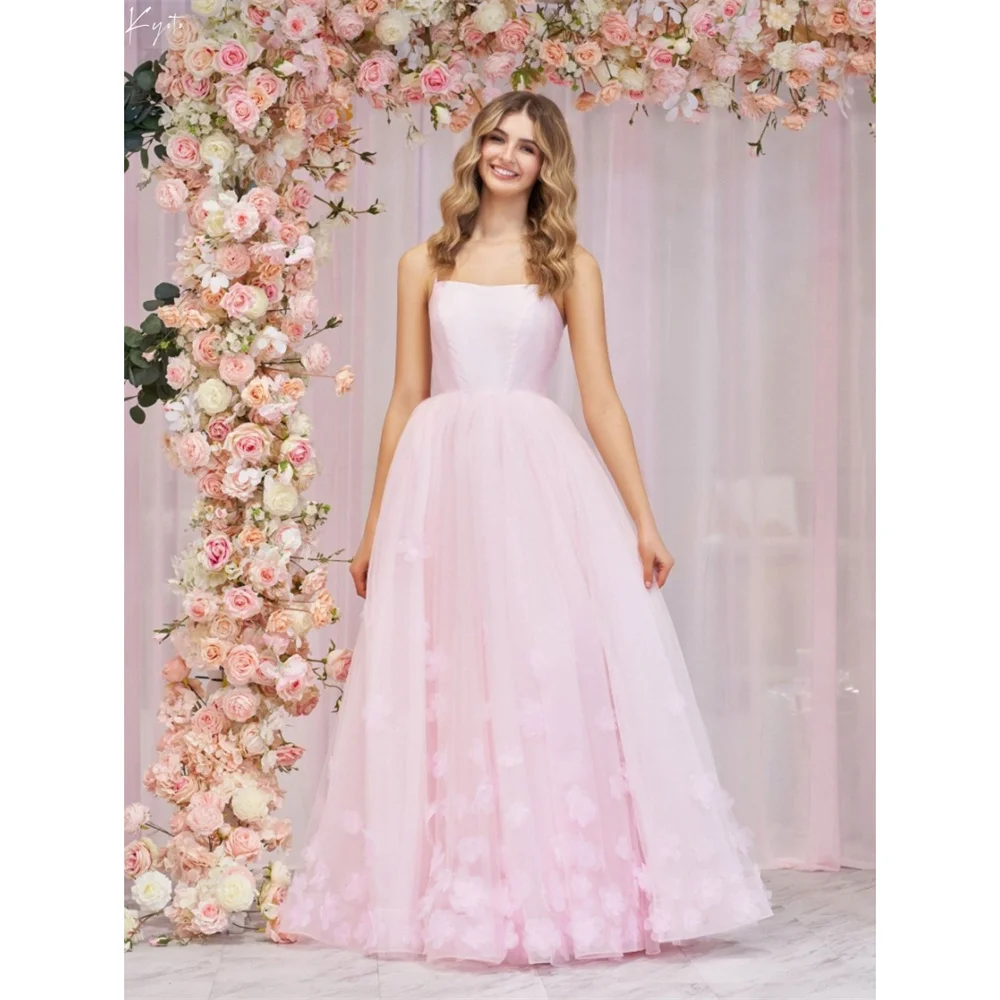 

Customized Strapless Princess 3D Flowers Wedding Dress A-line Floor-length vestidos de novia Fairy Lace-up Back Formal Evening