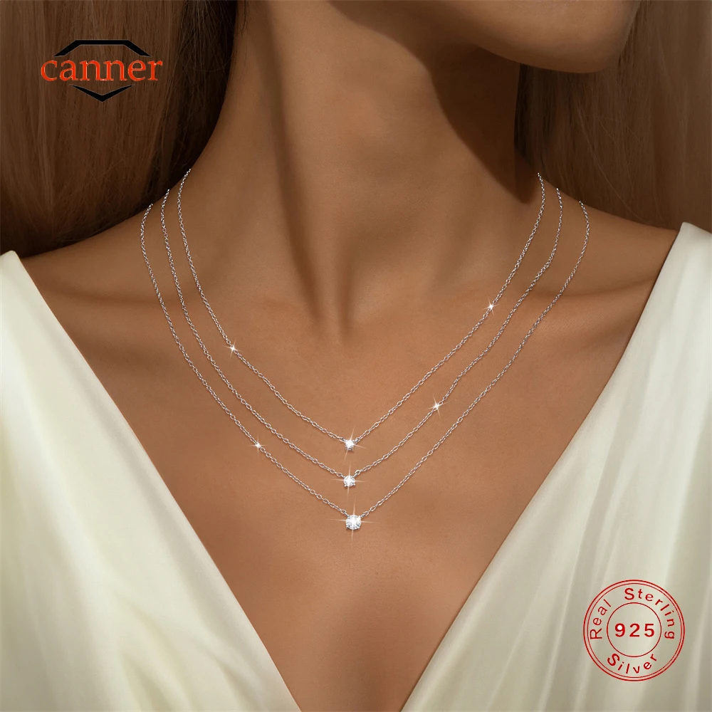 

CANNER 2/3/4mm Moissanite Pendant Necklaces 925 Sterling Silver Necklace Chain For Women Ins 18K Gold Classic Minimalism Jewelry