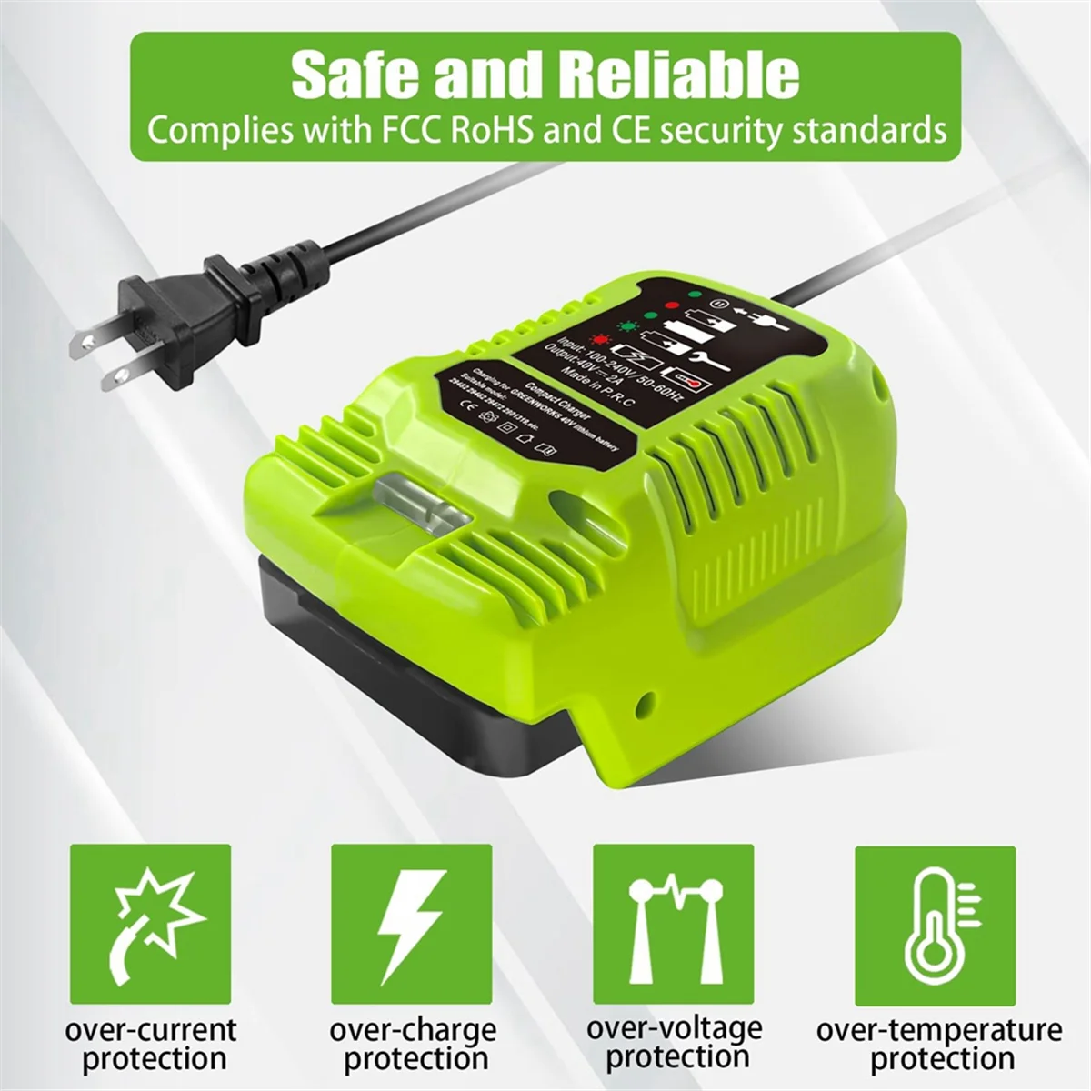 最新！ Greenworks 40V バッテリー MAX 40V バッテリー 29462、29472 および Greenworks その他の 40V バッテリー用ミニ充電器 US プラグ