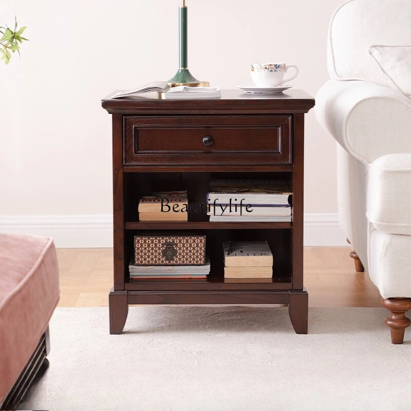 

American all solid wood retro corner few balcony square tea table