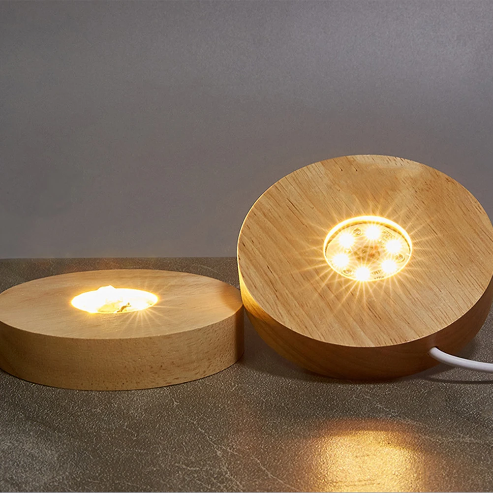 

Round LED Display Stand Wooden Light Base Durable Crystal Ball Holder Perfect Accent Light for Home Office LED Display Base