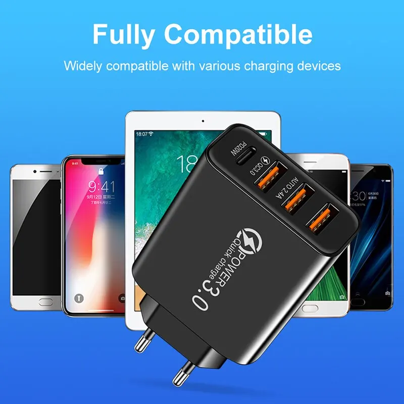 New Fast Charging US Standard Euro Standard Charger 3USB Type C Mobile Phone Travel Charger Universal Adapter