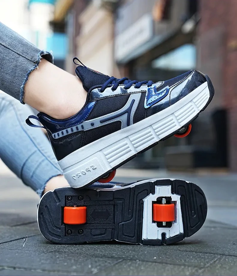 

TWO wheel roller shoes Boys girls walking shoes Casual outdoor sports slide and shrink school students pulleys shoes sneakers