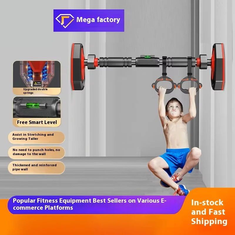 Home Use Single Pull-Up Bar Fitness Equipment with Children's Rings Steel No-Drill Wall Door Option for Indoor Exercise1
