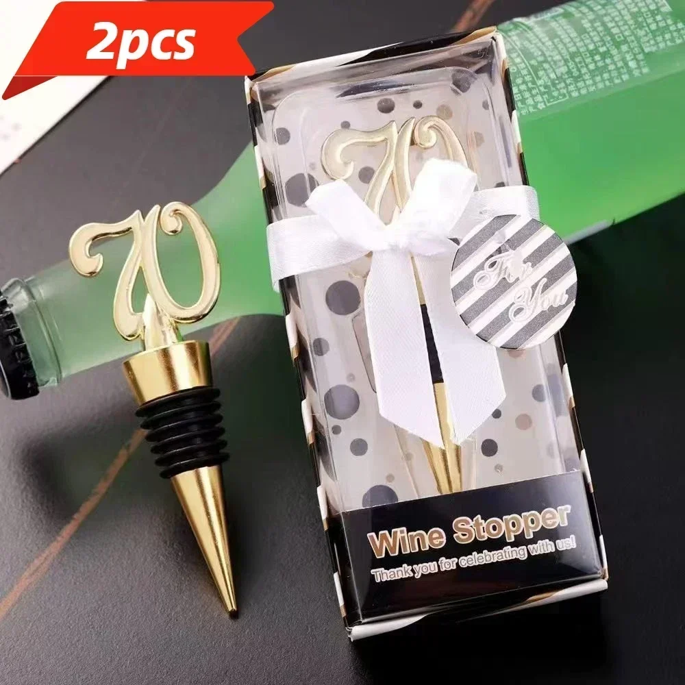 2pcs Number 70 Bottle Stopper,70 th Birthday Party Gifts For Guests, Golden Metal Red Wine Stopper, Wine Bottle Cork
