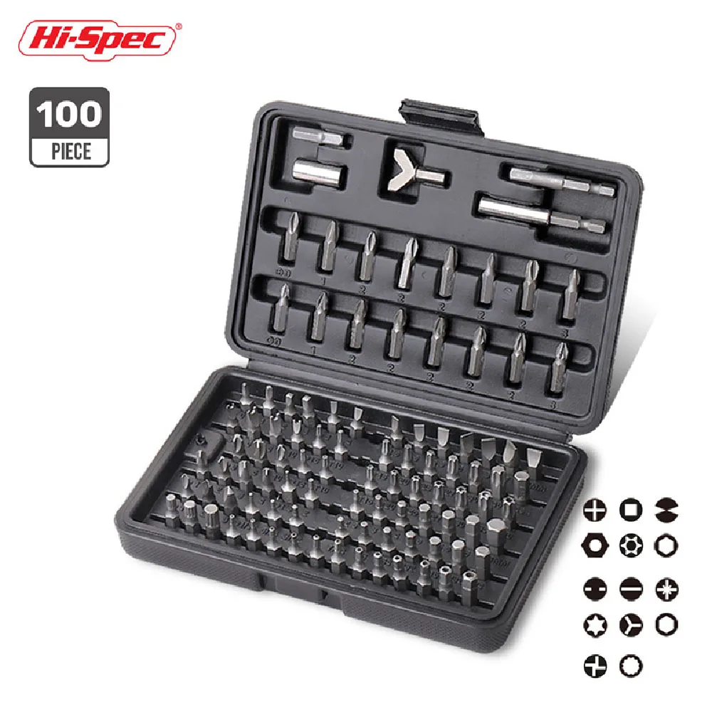 Hi-Spec Multifunction 100pcs/set Bits Set Sturdy Chrome Vanadium Steel Screwdriver Bit Head Set Professional 1/4'' Hex Bit Set