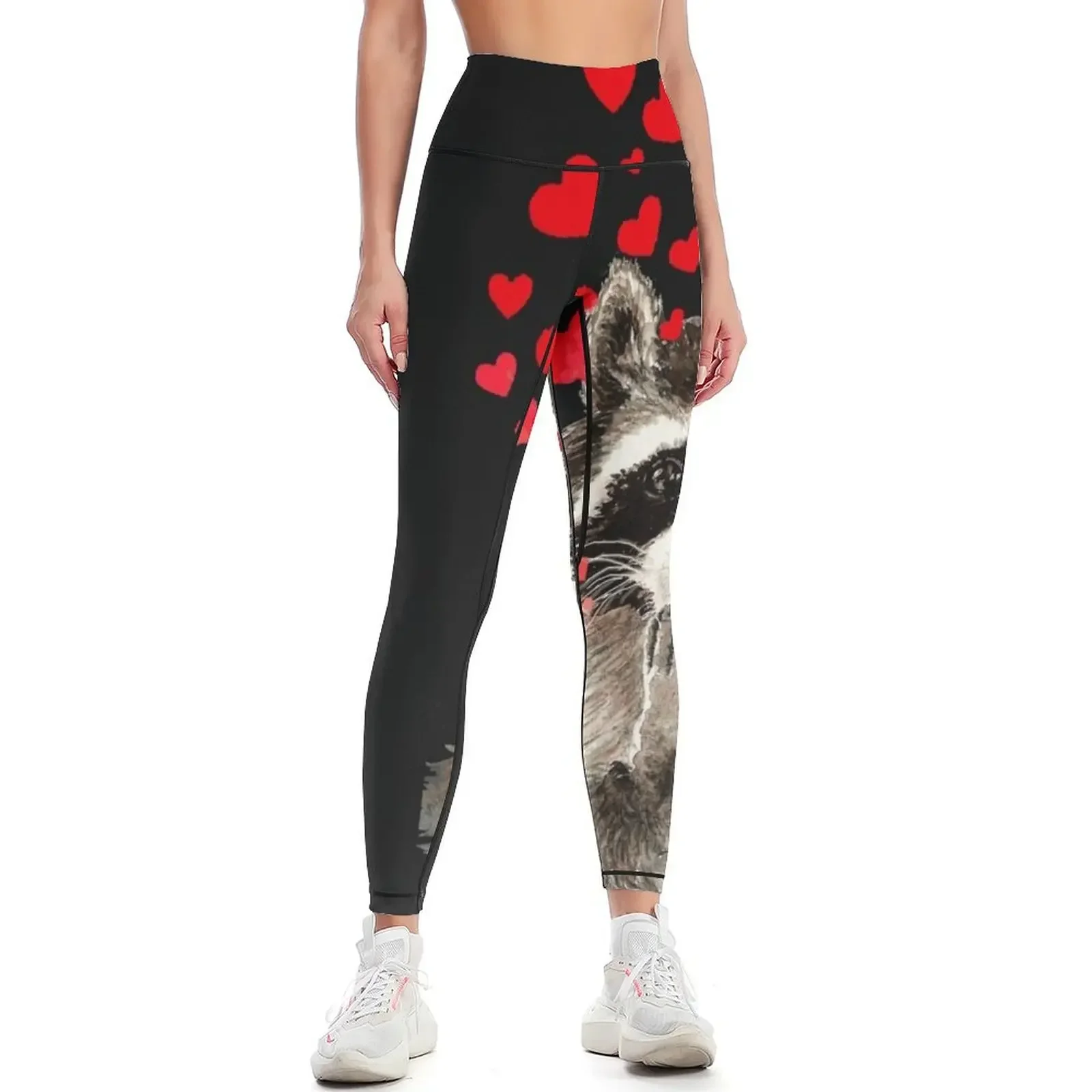 

Cute Watercolor Raccoon Blowing Kisses & Hearts Leggings gym top Jogger pants gym's clothing active wear Womens Leggings