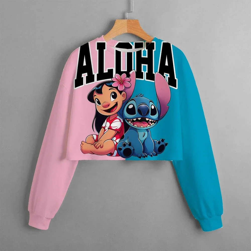 Disney Stitch Hoodie for Children Cartoon Tie-dye Clothing Girls Crop Trendy Hoodies Round Neck Clothes Kid Sweatshirt Tops Gift