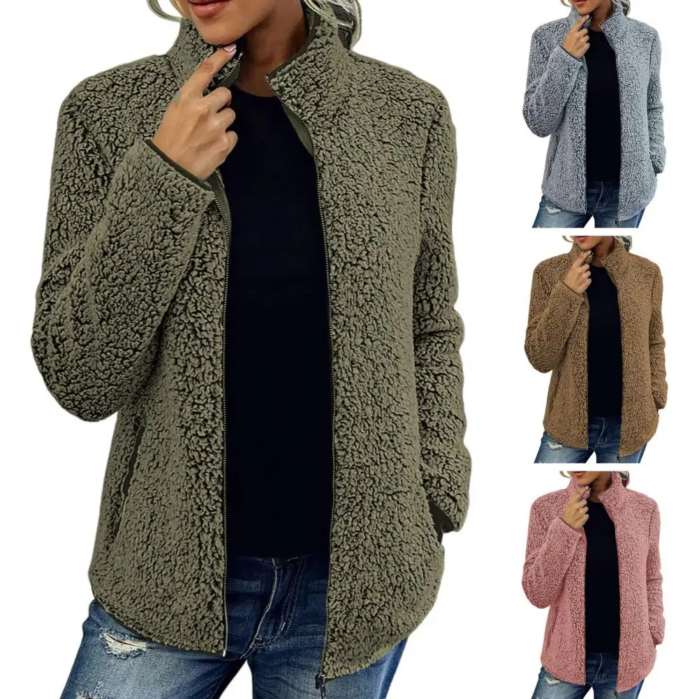 Dames Jas Pluche Bovenkleding Gezellig Winter Fleece Jas Met Dubbele Zakken Rits Sluiting Stijlvol Vest Voor Buiten