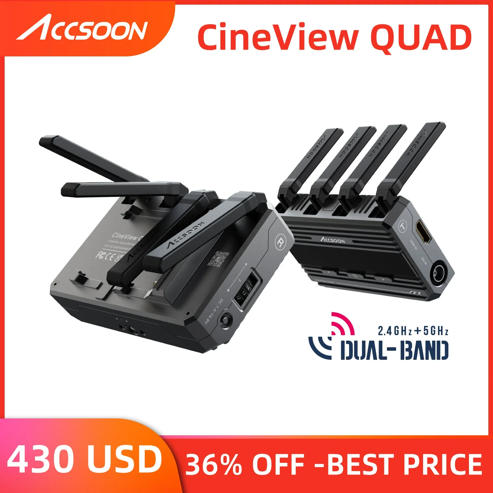 

SDI HDMI Беспроводная система передачи видео 0,06 S Accsoon CineView Quad передовая для бесшовной киносъемки 150M