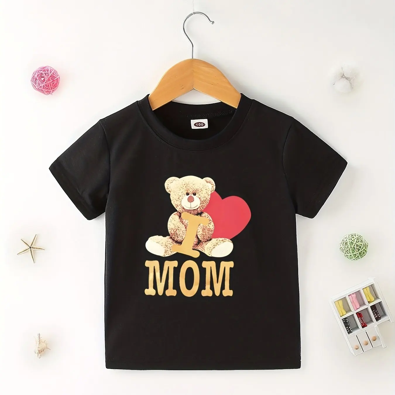 

Kids T-Shirt I Love Mom Teddy Bear Graphic Design Soft Cotton Tee for Boys Girls Comfortable Casual Wear Ideal Gift Top Quality