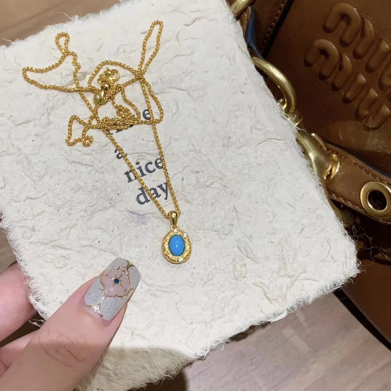 Vintage brushed turquoise necklace rings earrings for women fashion antique gold crafts diamond inlay blue fashion jewelry sets