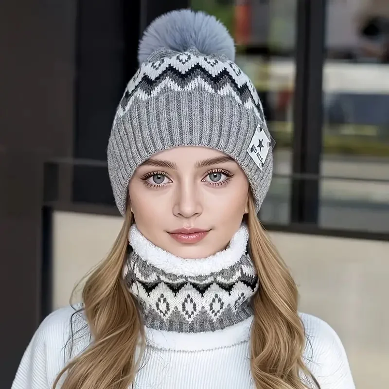 2 szt./zestaw ocieplany polarem komplet: komin i czapka na jesień/zimę do jazdy na rowerze na świeżym powietrzu, gruba czapka beanie z dzianiny kulkowej