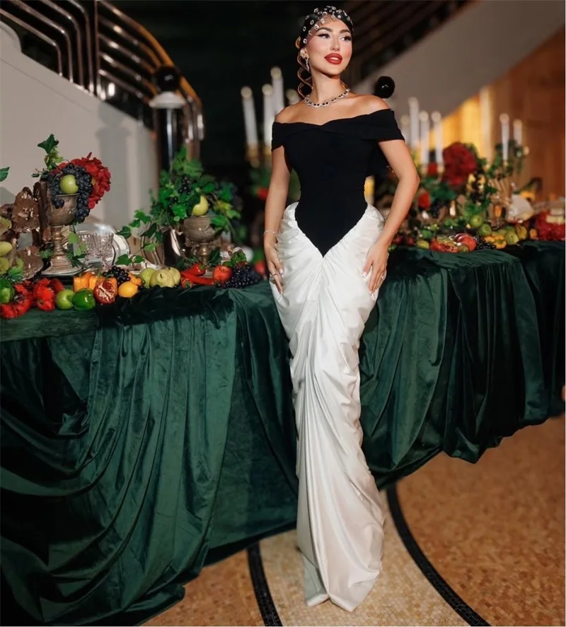 

Elegant Draped Bodycon Women Bandage Dress Off The Shoulder Backless Party Gown Black Banquet Evening Skirt New Arrival In Stock