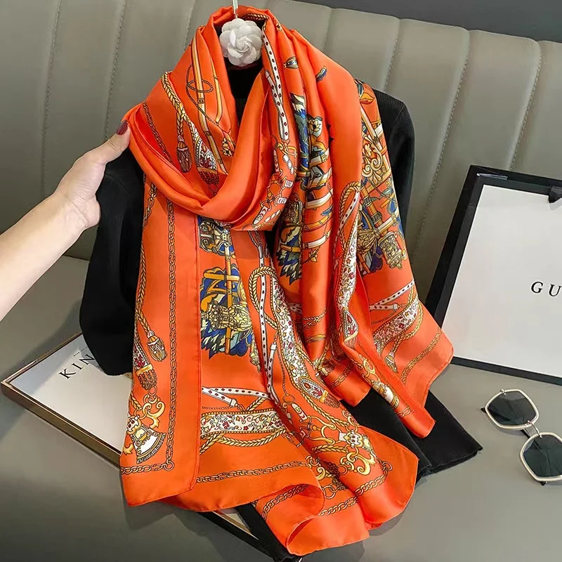 180*90cm Luxury Brand Women Scarf Fashion Print Silk Scarves Summer Shawls Wraps Soft Lady Bandana Foulard Hijabs muffler