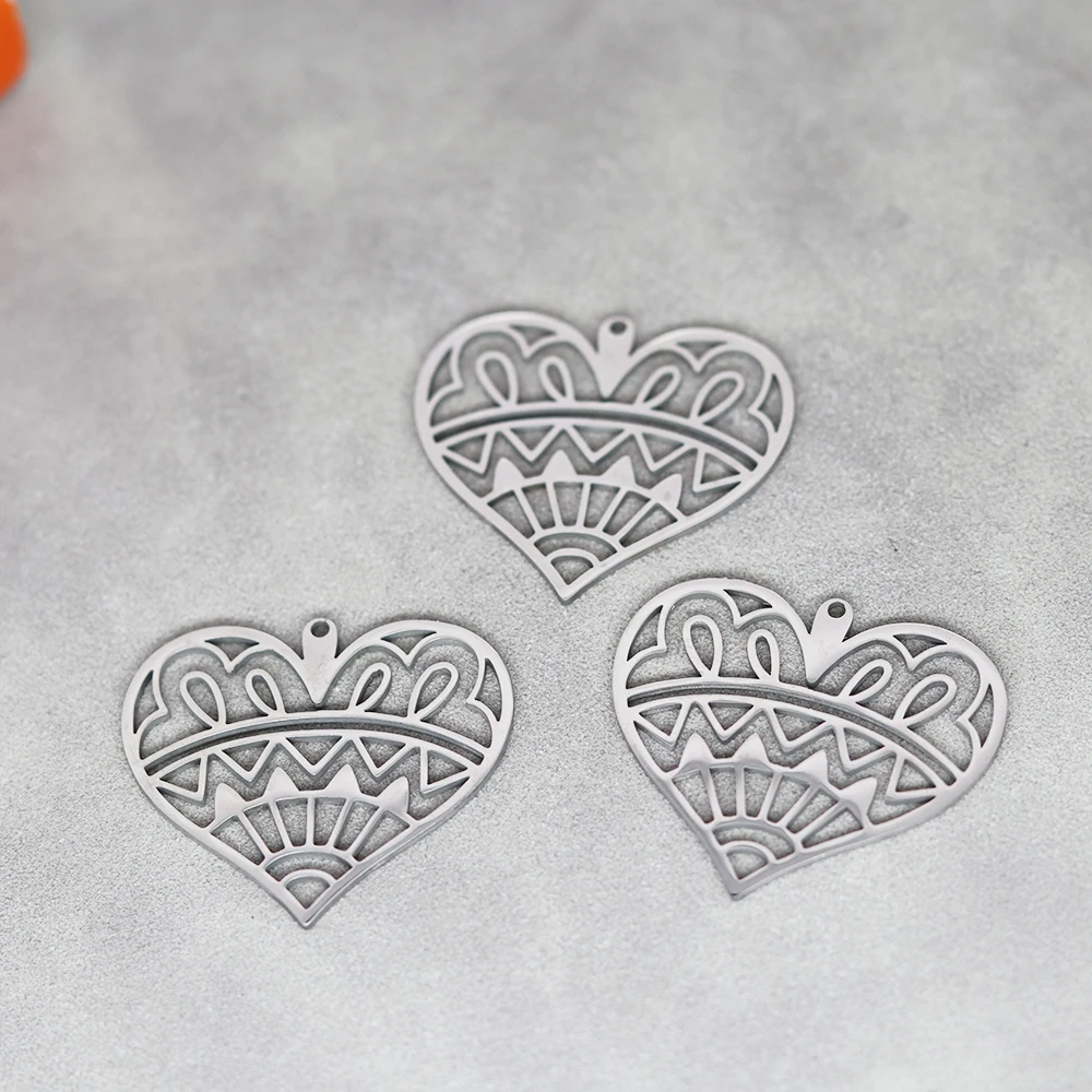 3pcs Stainless Steel Cutout Heart Shaped Pendant Accessories For Fashion Jewelry Making DIY Handmade Craft