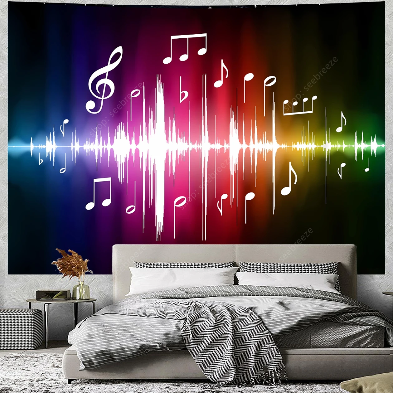 Vibrant Sound Wave Music Notes Tapestry Colorful Abstract Wall Art for Music Lovers Home Decor Relax Spaces Acoustic Inspiration