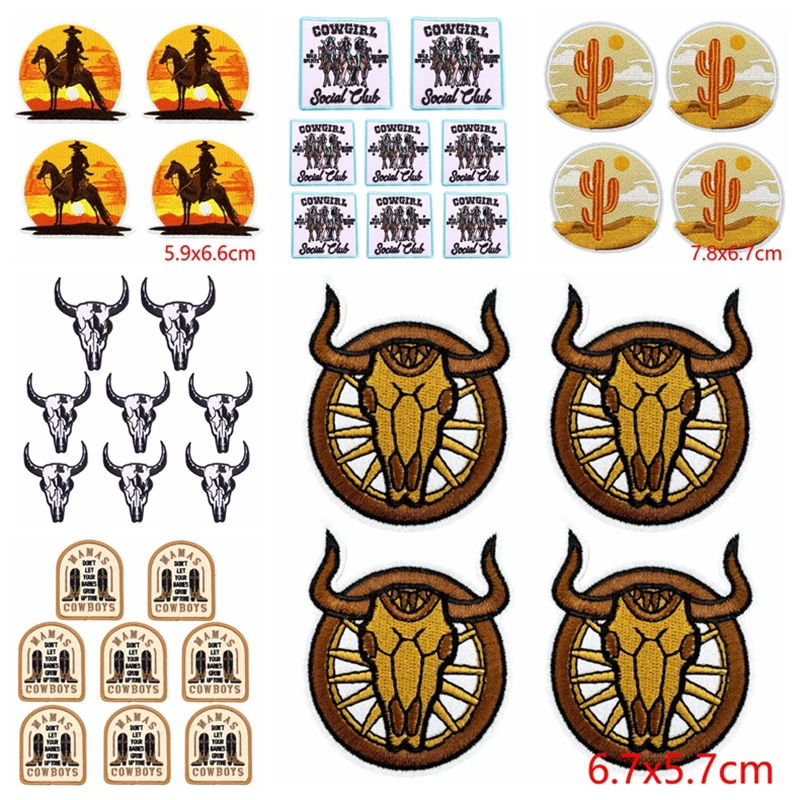 

10PCS Wholesale Iron On Patches For Clothing Thermoadhesive Patches On Clothes Western Cowboy Embroidered Patch For Clothes DIY