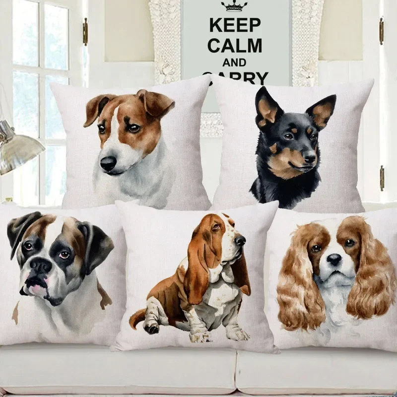 Hand Painting Jack Russell Spaniel Dog Dalmatian Poodle Animals Poster Cushion Covers Decorative Pillow Case For Sofa 45X45CM