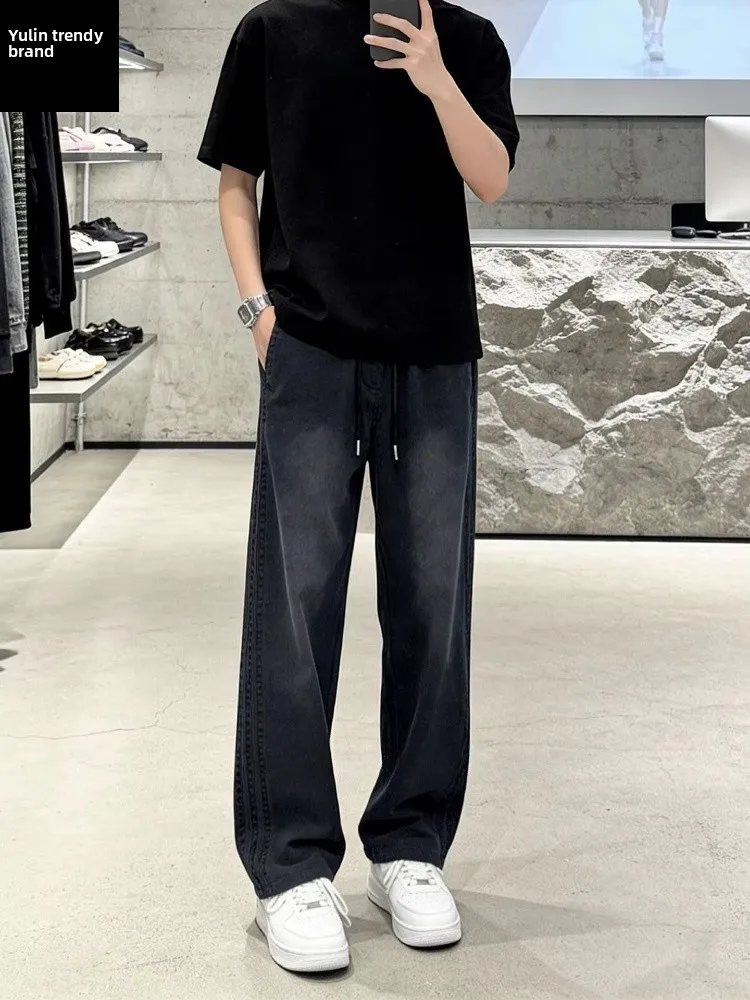 

Bla Stripe Straight Leg Men's Jeans High Waist Spring Autumn Cleanfit Flared Pants Drapey Wide Leg Pants
