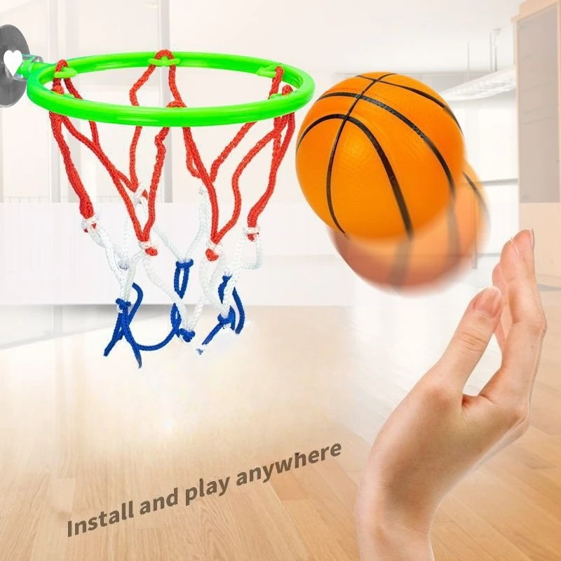 小さなバスケットボールセット、手首にフィットするしっかりとしたゴム製の弾力性のあるボール、子供の運動、シューティングテーブルゲームのおもちゃ、スポーツ玩具