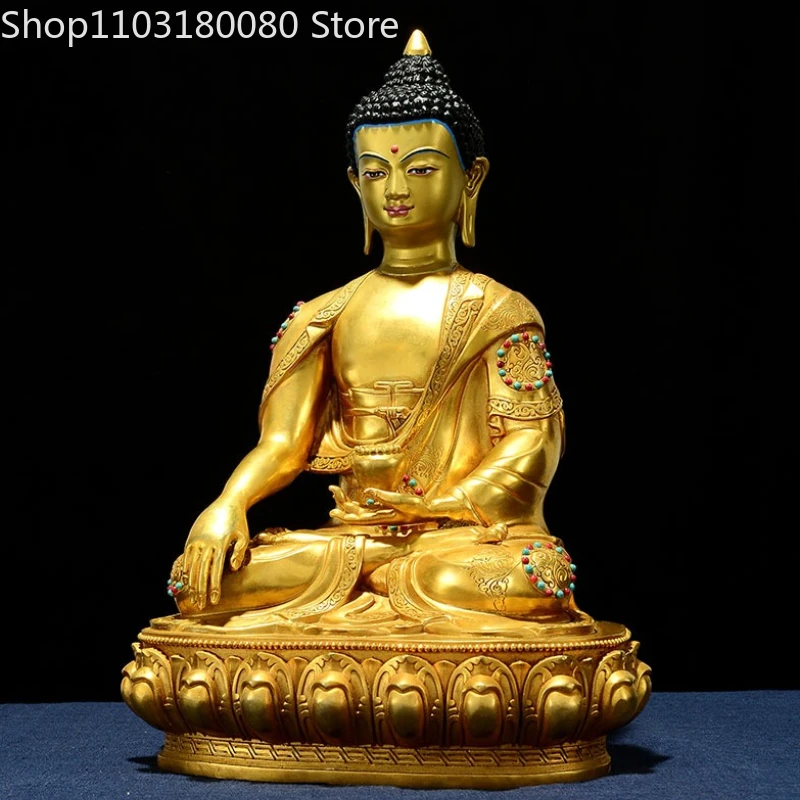 31cm Copper Gilding Sakyamuni Amitabha Medicine Buddha Statue Nepal Tibet Akshobya Sculpture