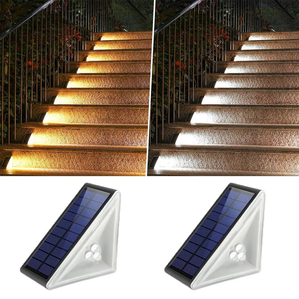 

2pcs Solar Step Light Waterproof IP67 Solar Powered Stair Light with 3 LED Triangle Deck Light for Outside Garden Patio Porch