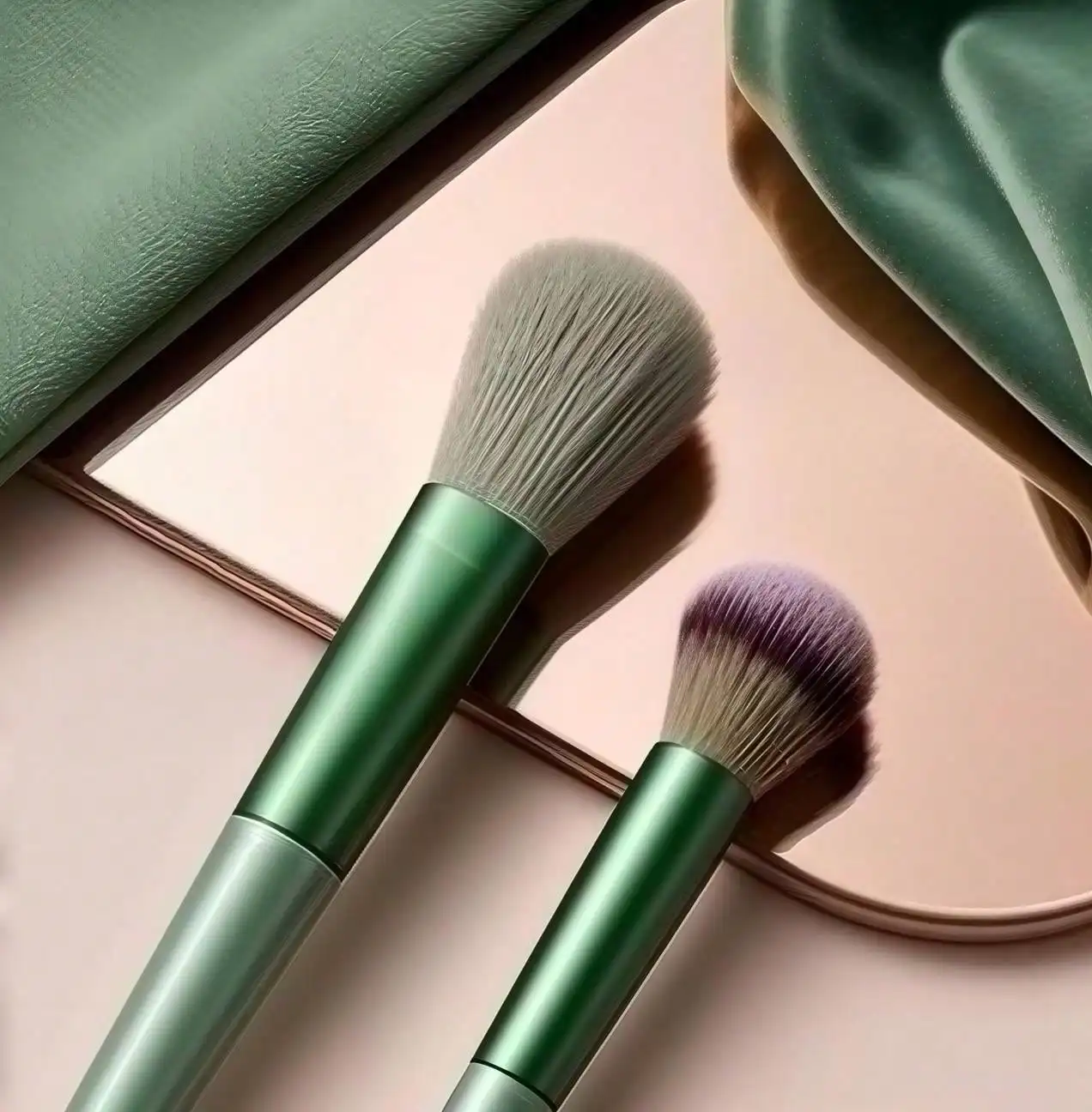 Premium 13Pcs Makeup Brush Set Essential Sage Green Beauty Tools Soft Synthetic Bristles