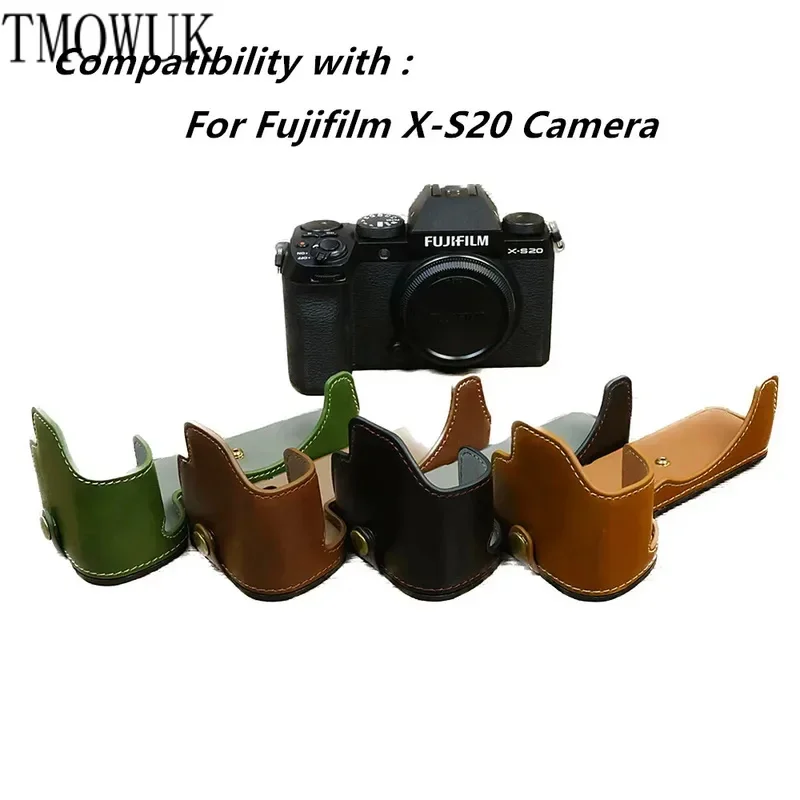 

For Fujifilm X-S20 Camera Bag retro PU leather half body case cover base bottom opening version xs20