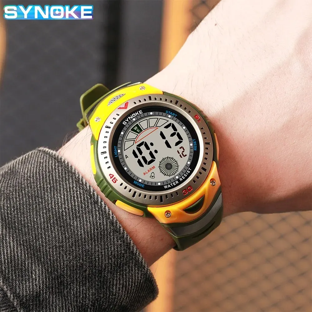 SYNOKE New Men Mountaineering Digital Watch Waterproof Shock Resist Large Screen Outdoor Running Student Fashion Watch Handsome