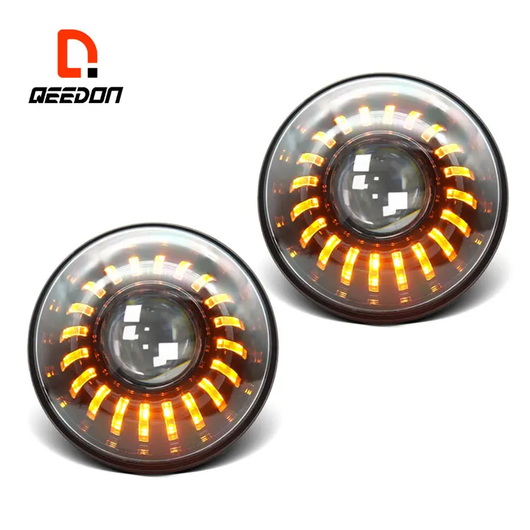 DOT E Mark Approved Amber Turn Signal Halo Lights High and Low Beam 7 Inch Motorcycle Led Headlights With DRL for Jeep