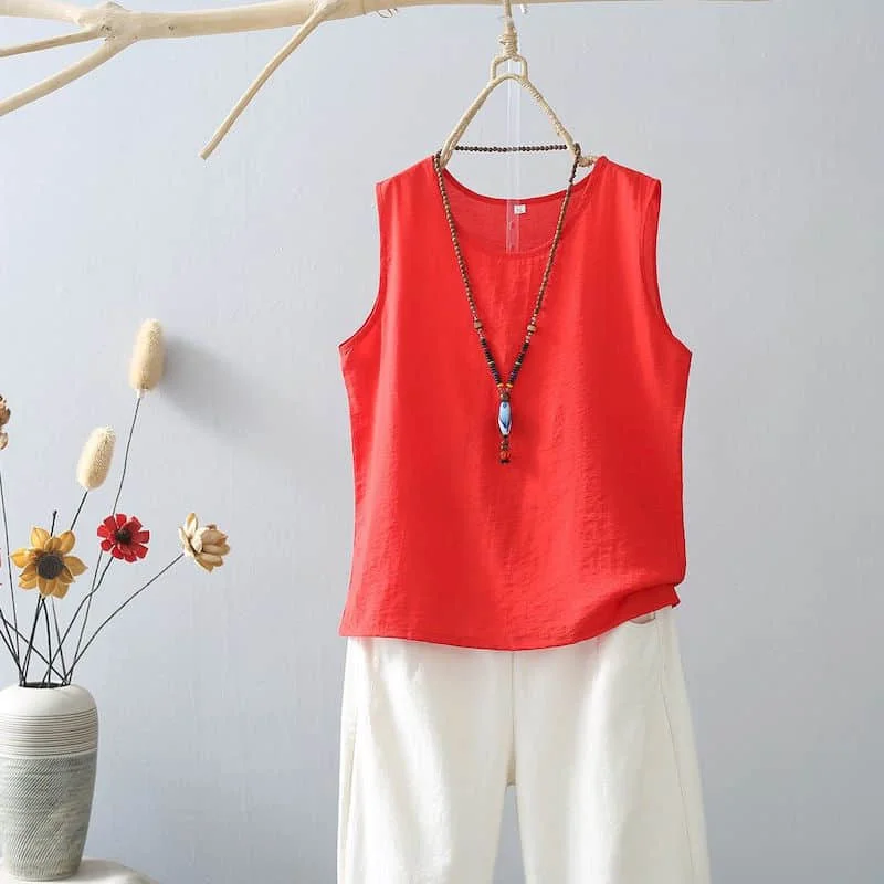 Cotton Vests for Women Summer Thin Minimalism Korean Style Casual Loose Elegant Tanks O-neck Sleeveless T-shirts Women Clothing