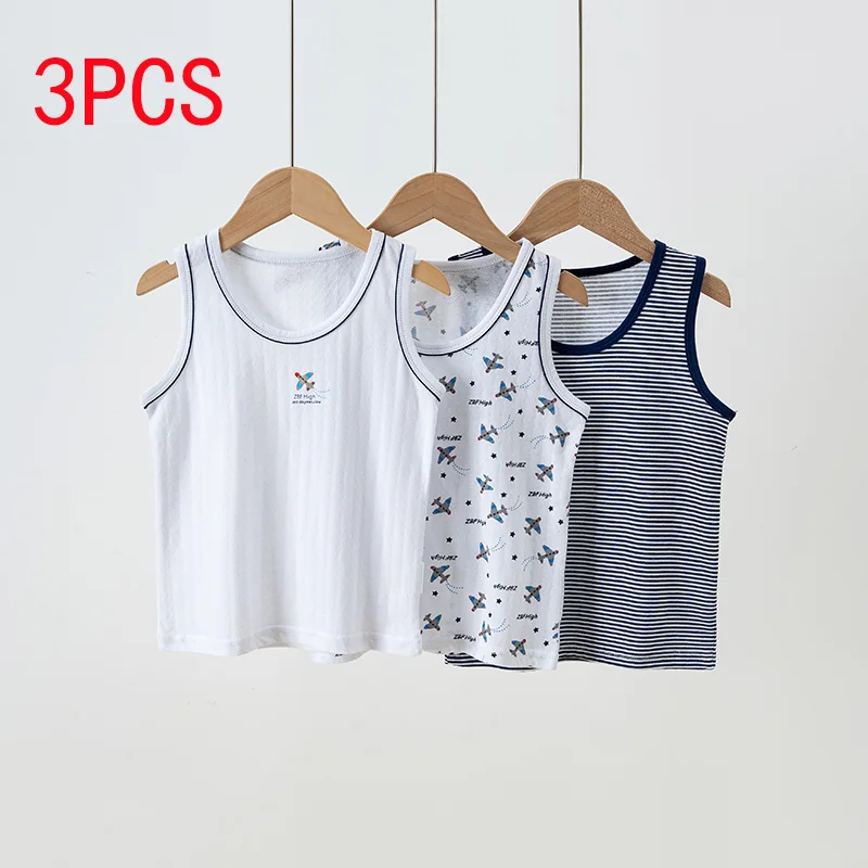 3 Pcs Boys' Girl's Summer Cartoon Printed Casual Round Neck Vest Children's Versatile Sleeveless T-shirt Comfortable Sports Top