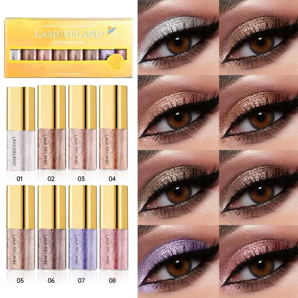 Mini sombra de ojos líquida nacarada, ligera, resistente al agua, versátil, Natural, ahumado, brillo plateado, sombras de diamantes