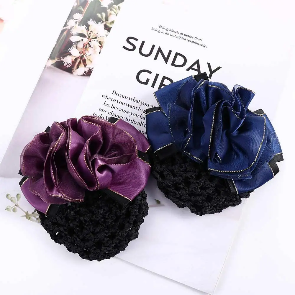 Sweet Elegant For Girls Hair Clip Female Headwear Floral Spring Clip Ponytail Clip Hairgrips Cover Net Korean Bun Snood
