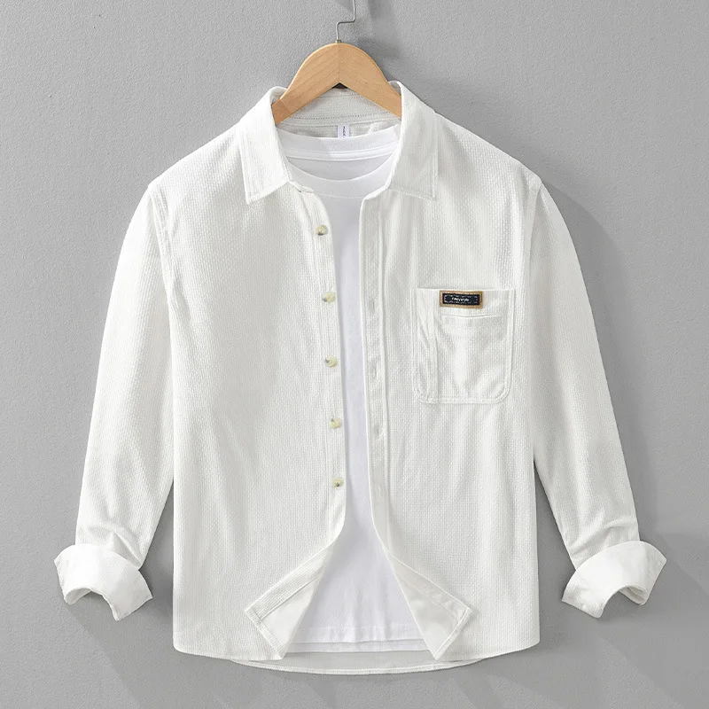 

Long Sleeve Corduroy Shirt Men's Spring Autumn Loose Inner Wear Japanese Style Workwear Trendy Texture Men's Loose Fit Shirt
