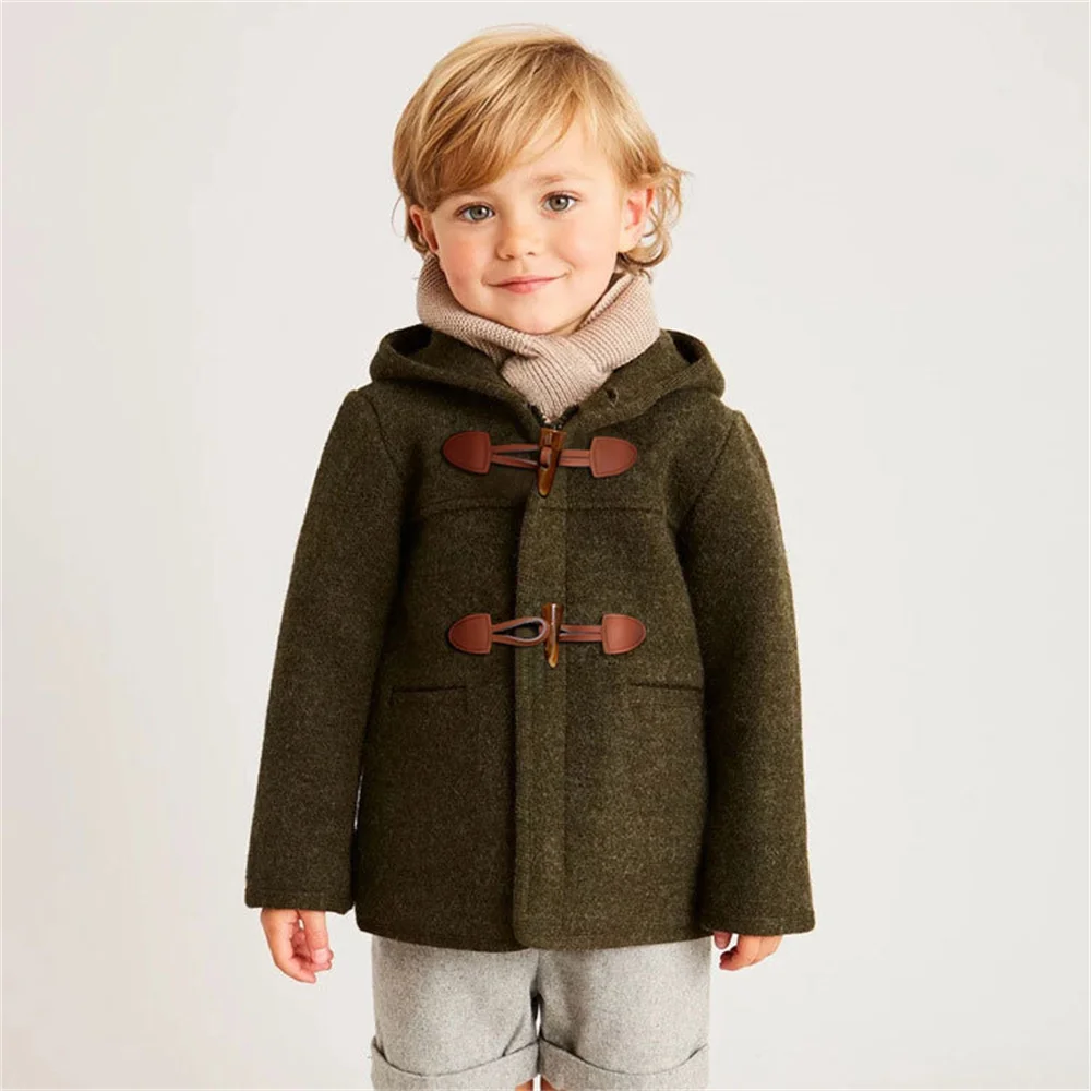 100% Wool Girl Spanish Coat Hooded Children's Clothing Autumn and Winter Teenage Boys Thicken Warm Long Jackets Kids Outerwear