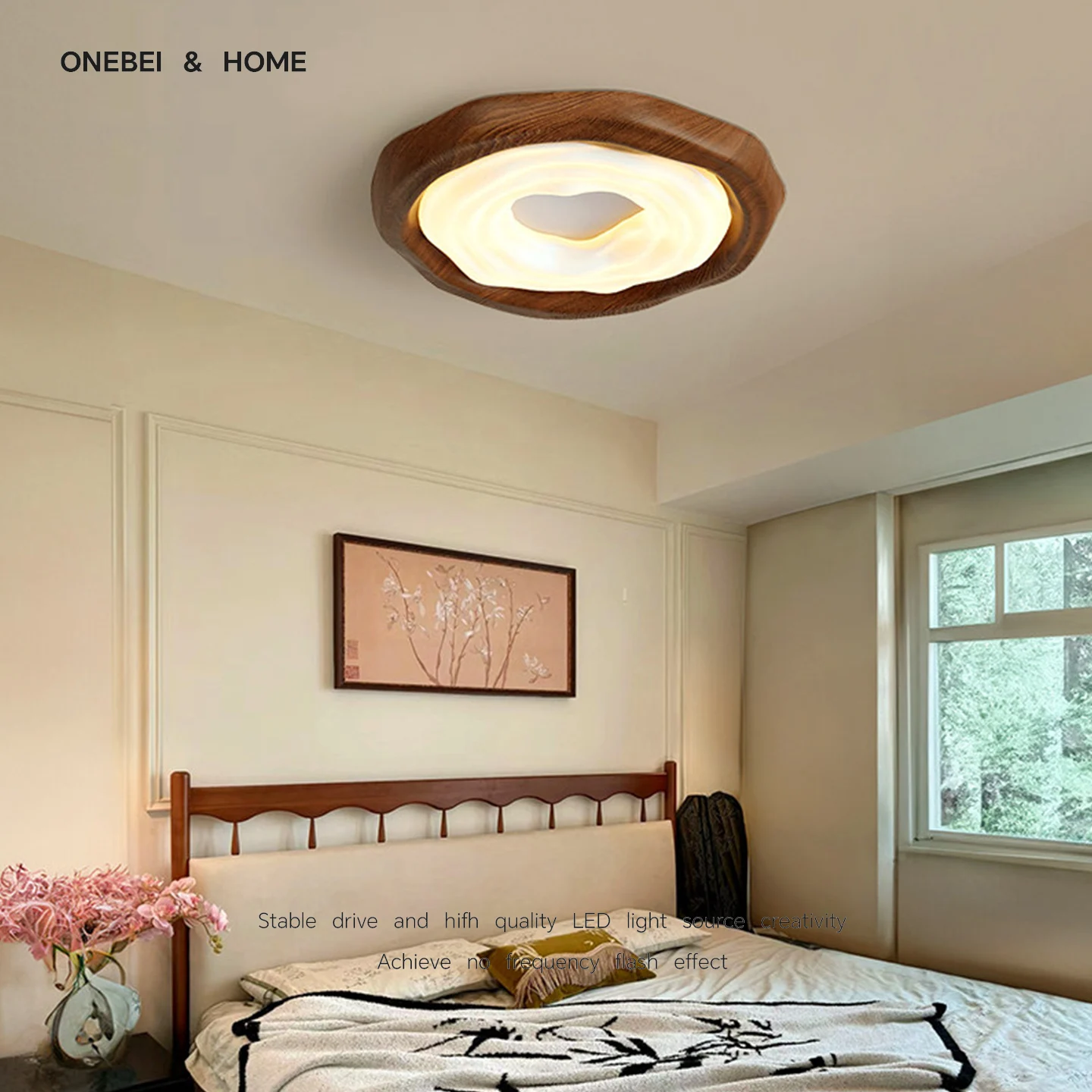 ONEBEI Middle Ancient Style Walnut Color Cookie Ceiling Light Bedroom Dining Room Children's Ceiling