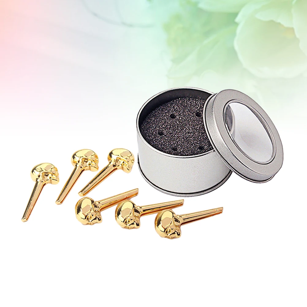

6pcs Skull Head Bridge Pins for Acoustic Guitar M Zinc Alloy Pegs Accessories Golden Fits Most Bridges Protect Sound