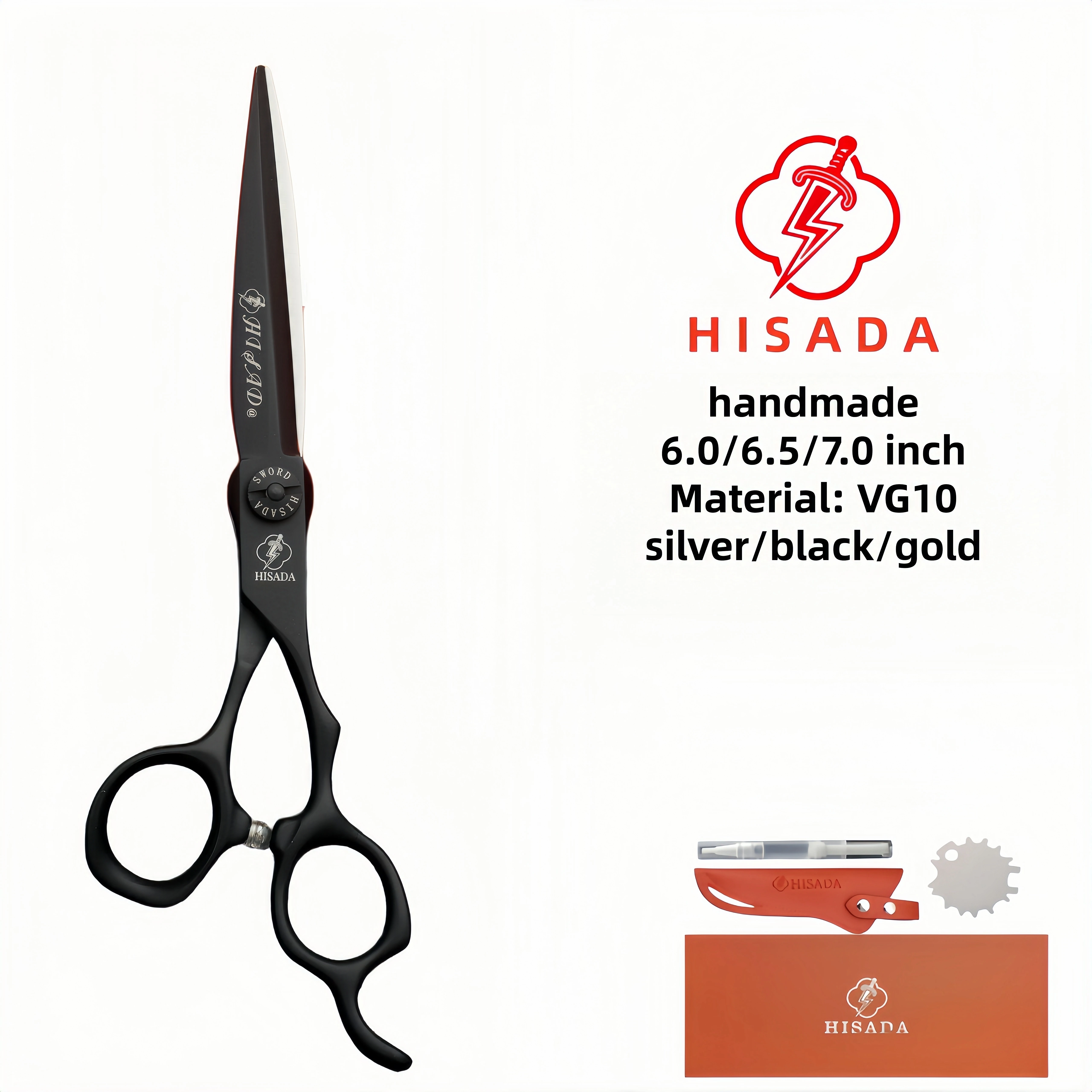 

HISADA barber scissors Hair salon exclusive hair scissors 6.0/6.5/7.0 inch handmade scissors Made of VG10 material Scissors