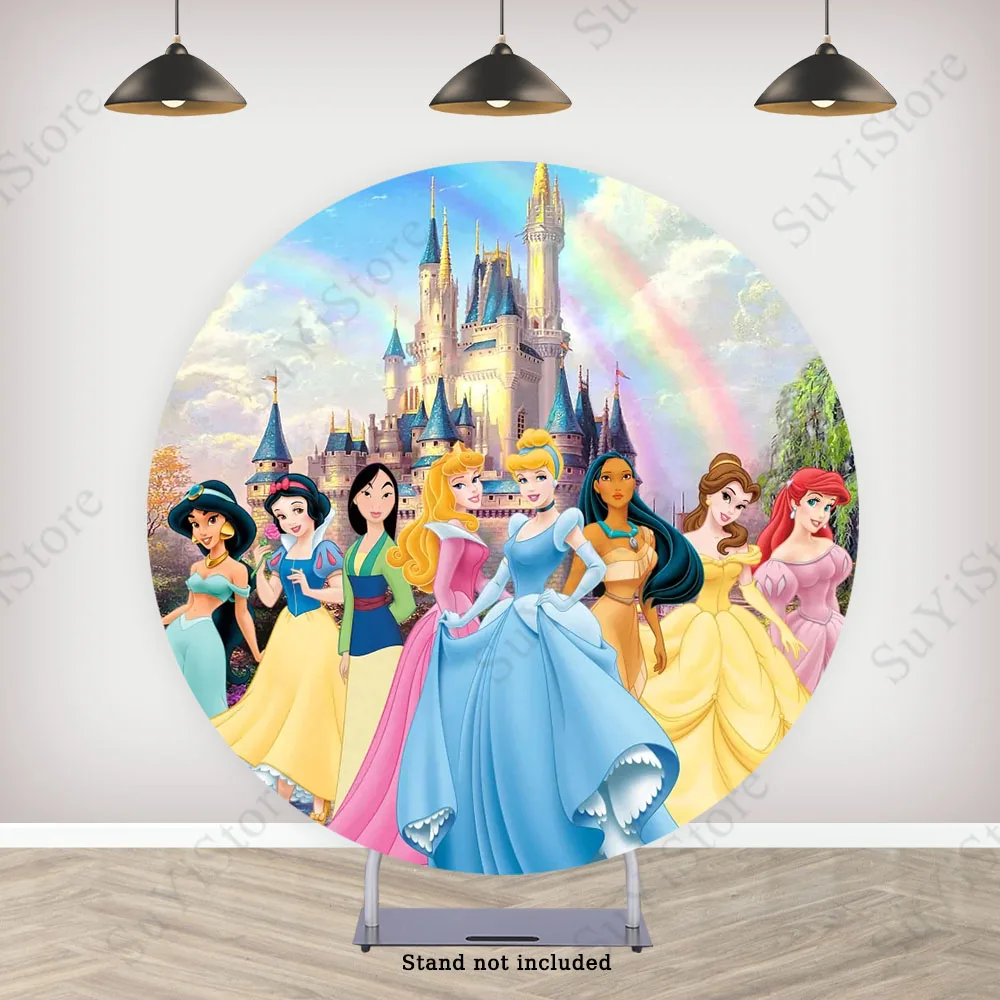 Disney Princess Round Photo Backdrop Girls Birthday Baby Shower Cinderella Belle Circle Photography Background Plinth Covers