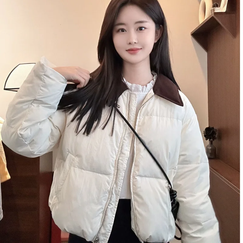 

Young White Du down ort Puffer Jaet Winter Warm Loose Faionable Commute Sle Zipper Closure Color QD080